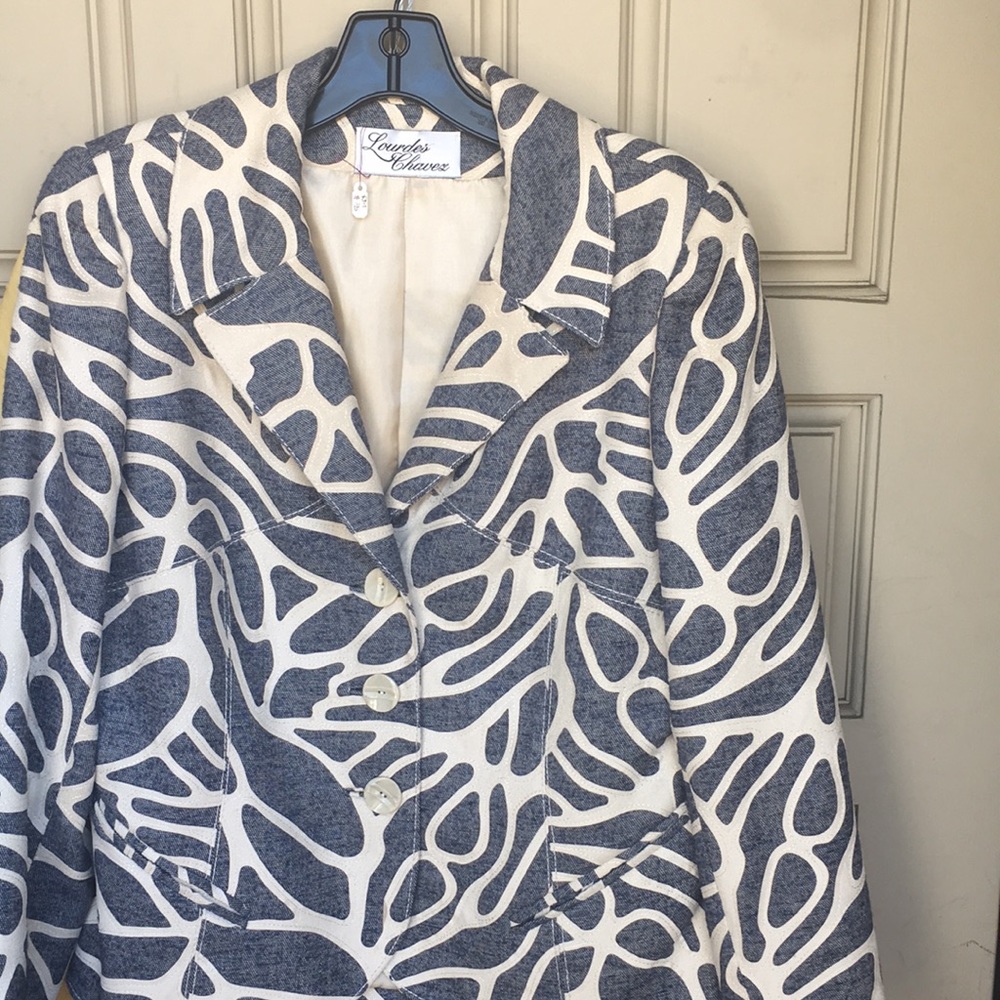 Lourdes Chavez jacket with white leather details